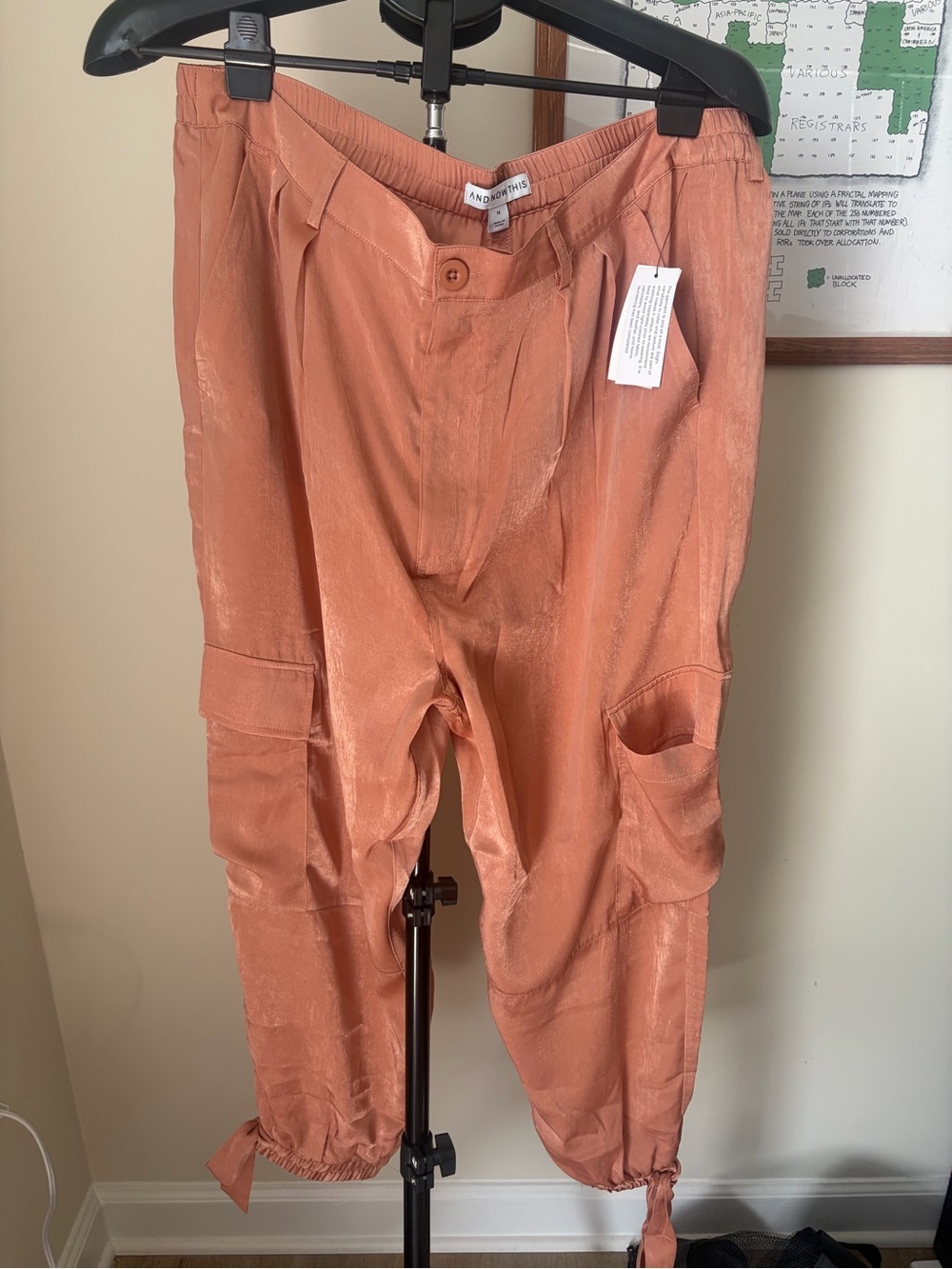 NWT And Now This Rusty Copper Satin Cargo Joggers Sz 14